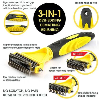 Stainless steel double-sided grooming brush for removing mats and tangles, for dogs and cats