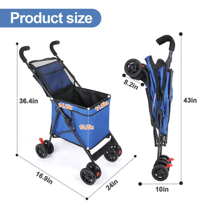 Dog and cat stroller, foldable, waterproof, 4 wheels, travel carrier