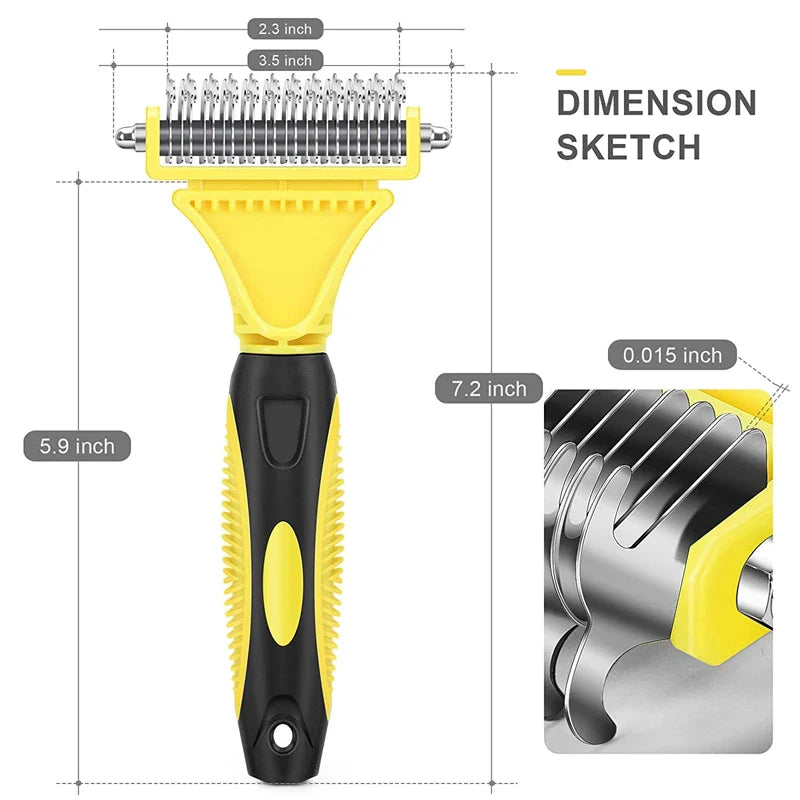 Stainless steel double-sided grooming brush for removing mats and tangles, for dogs and cats