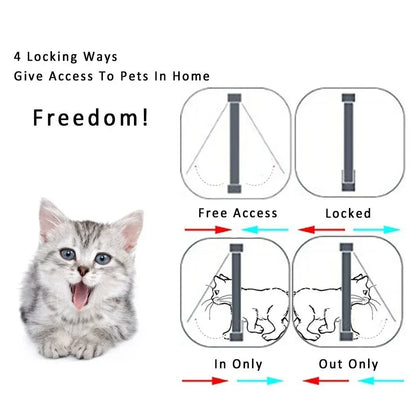 Dog and cat door with 4-step lock, plastic gate for small animals