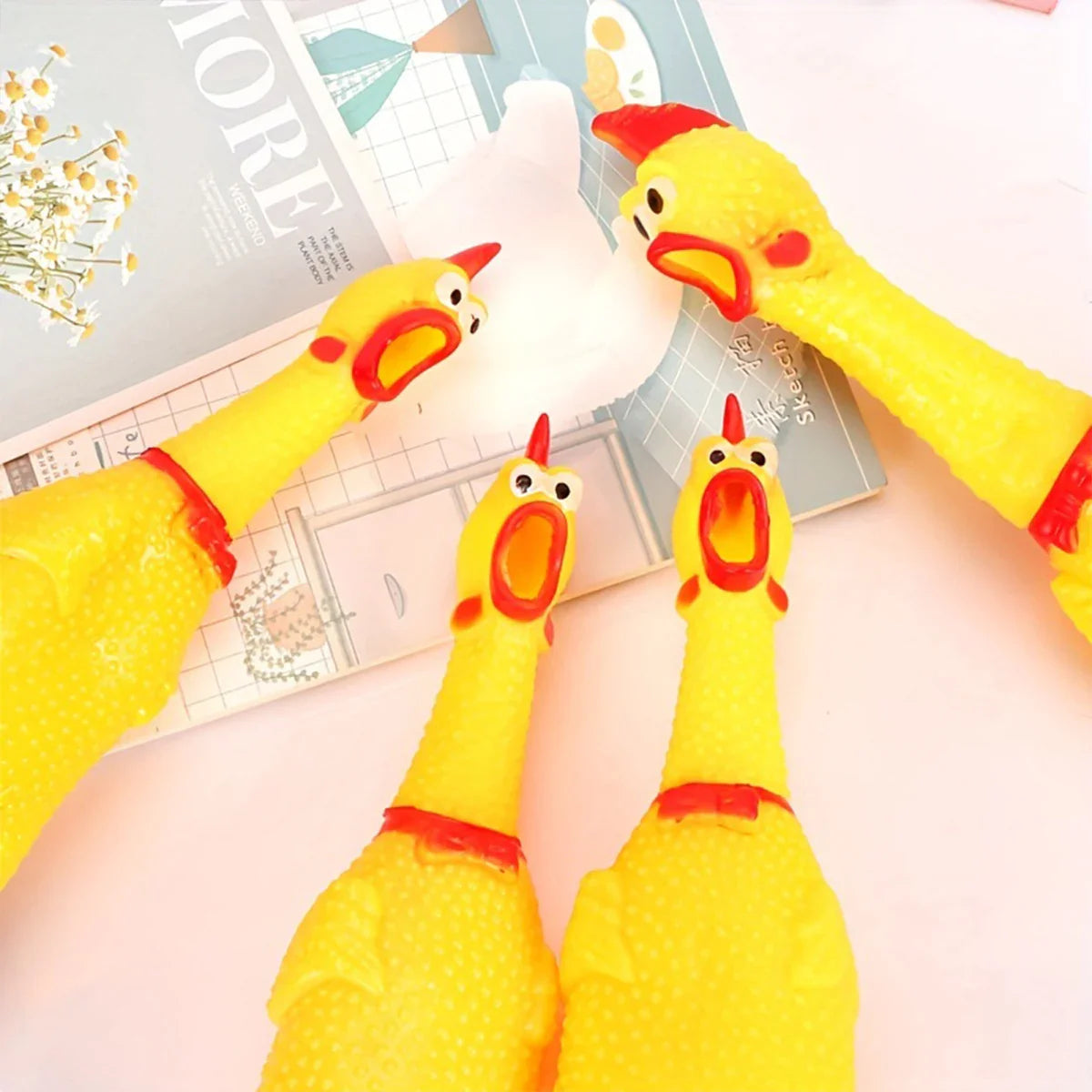 Rubber chicken toy, yellow, squeaky