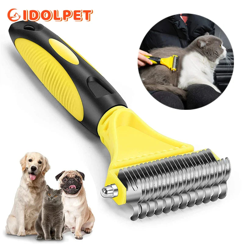 Stainless steel double-sided grooming brush for removing mats and tangles, for dogs and cats