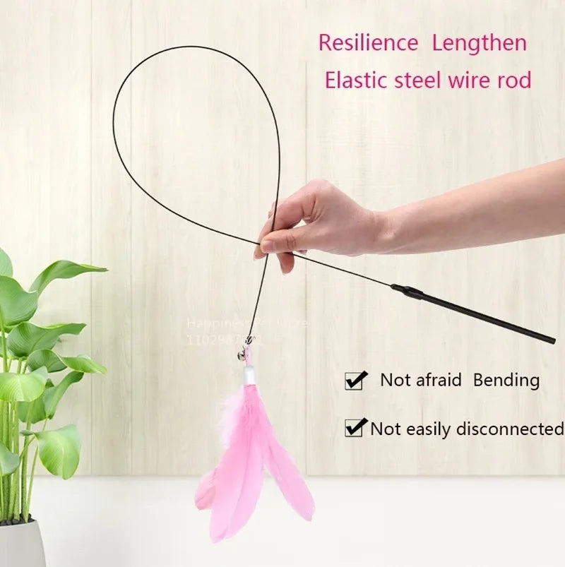 Cat toy, fishing rod with bell, suction cup, replaceable feather head