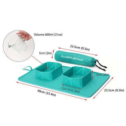 Cuenco plegable para perros y gatos de 600 ml, silicona, con bolsa, cuenco de comida portátil