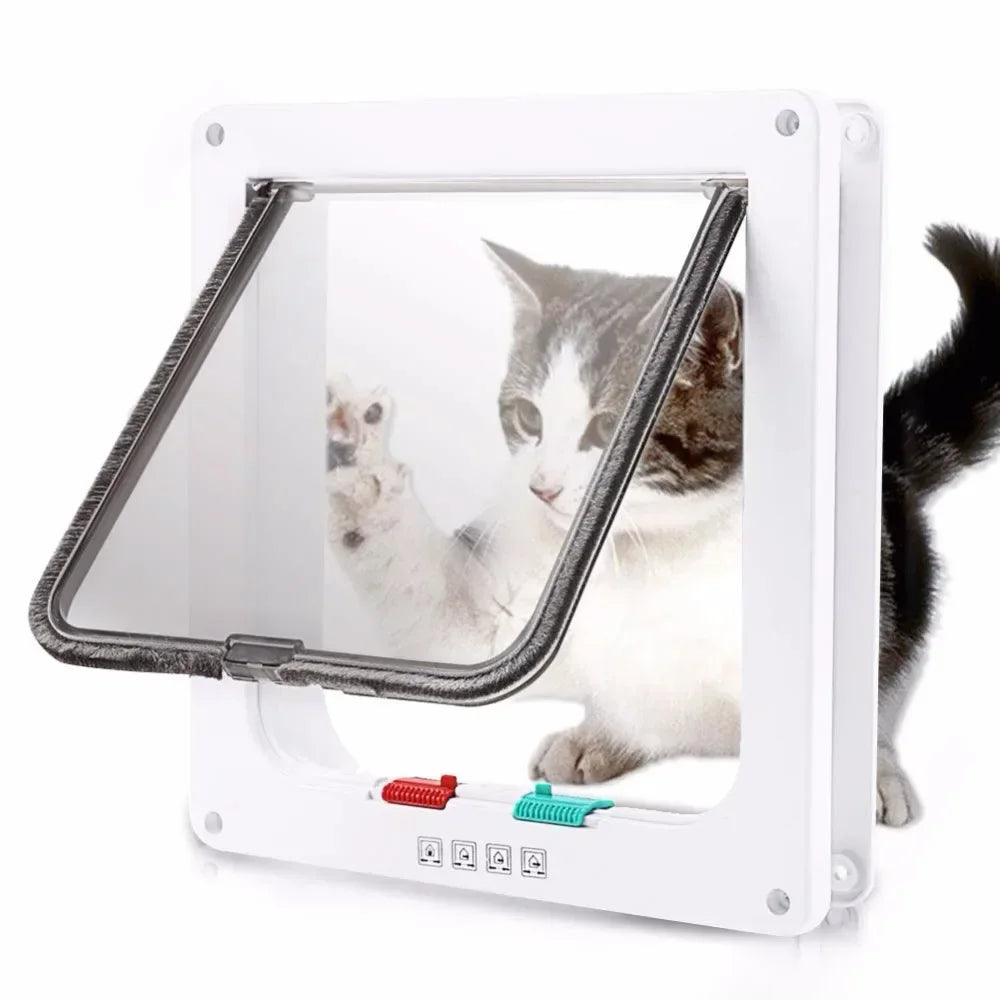 Dog and cat door with 4-step lock, plastic gate for small animals